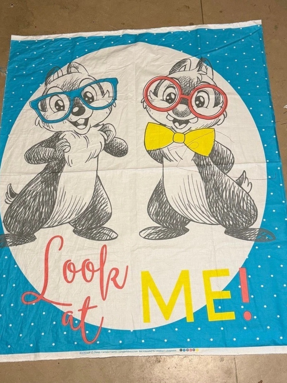 Camelot Fabrics Disney Dress to Impress Chip n Dale Look at Me Blue Panel Blue